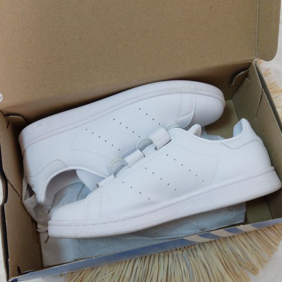 Adidas Originals Stan Smith CF White Cloud Gold Metallic Shoes Size 7 1/2 - Picture 8 of 11